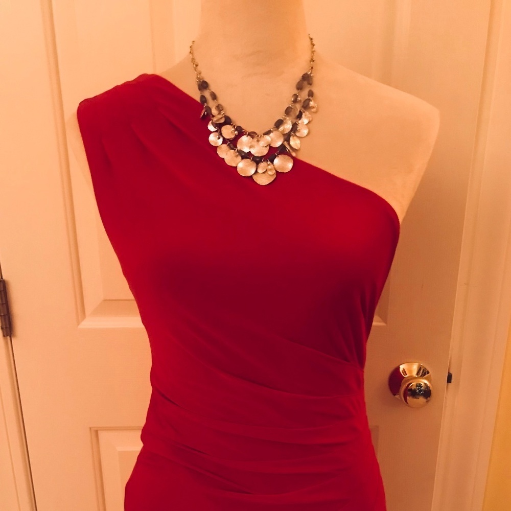 LAUNDRY, by Shelli Segal, One shoulder dark pink, body slimming dress, sz 4